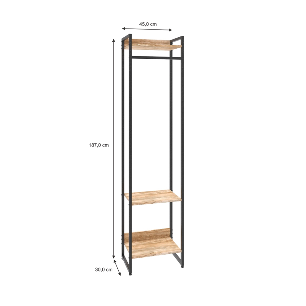 Guarda-Roupa Closet Studio Carvalho e Preto 45 cm