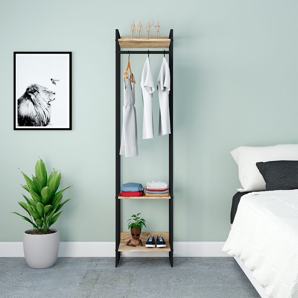 Guarda-Roupa Closet Studio Carvalho e Preto 45 cm