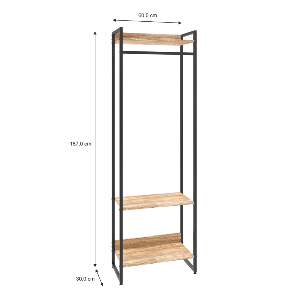 Guarda-Roupa Closet Studio Carvalho e Preto 60 cm