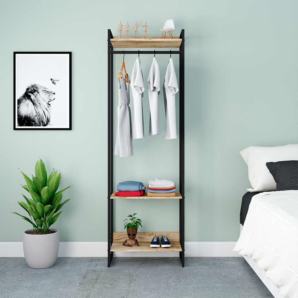 Guarda-Roupa Closet Studio Carvalho e Preto 60 cm