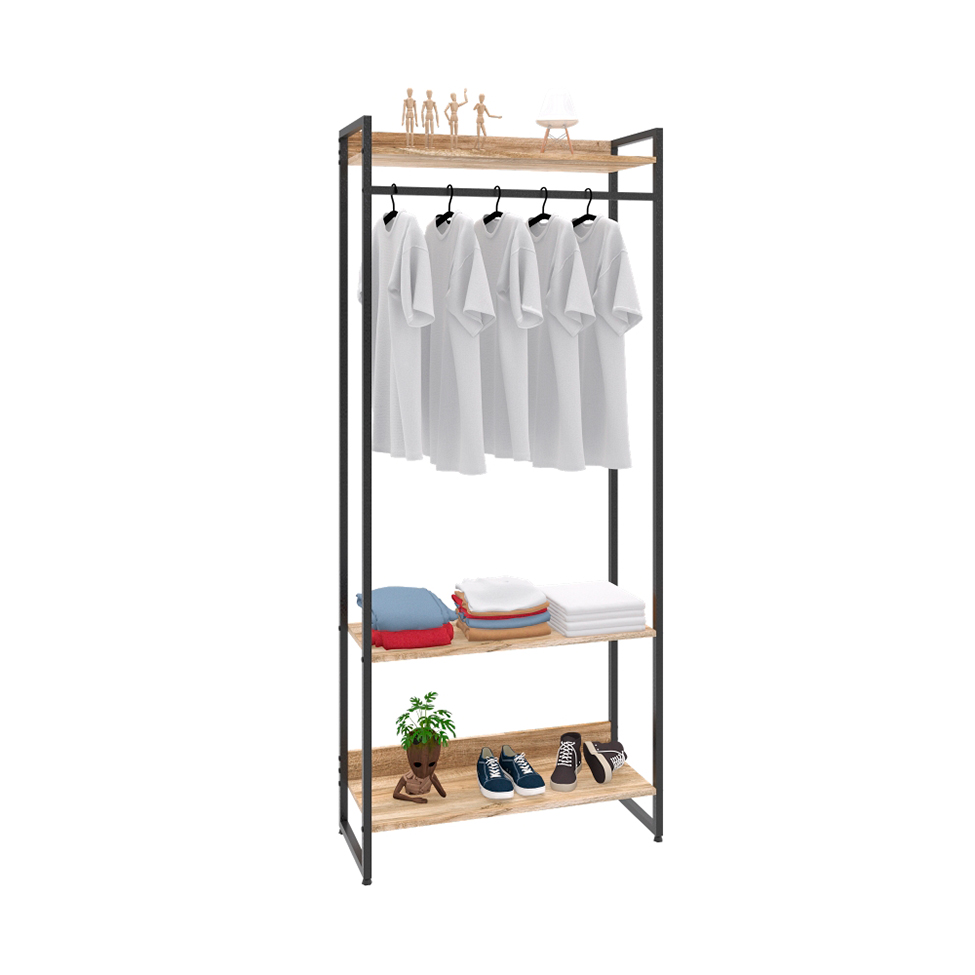 Guarda-Roupa Closet Studio Carvalho e Preto 80 cm