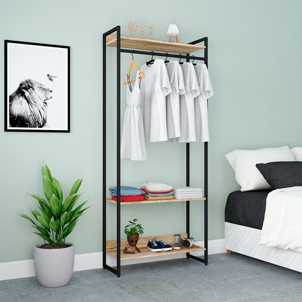 Guarda-Roupa Closet Studio Carvalho e Preto 80 cm