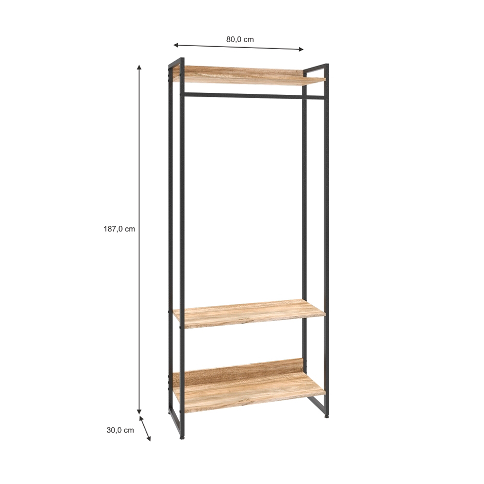 Guarda-Roupa Closet Studio Carvalho e Preto 80 cm