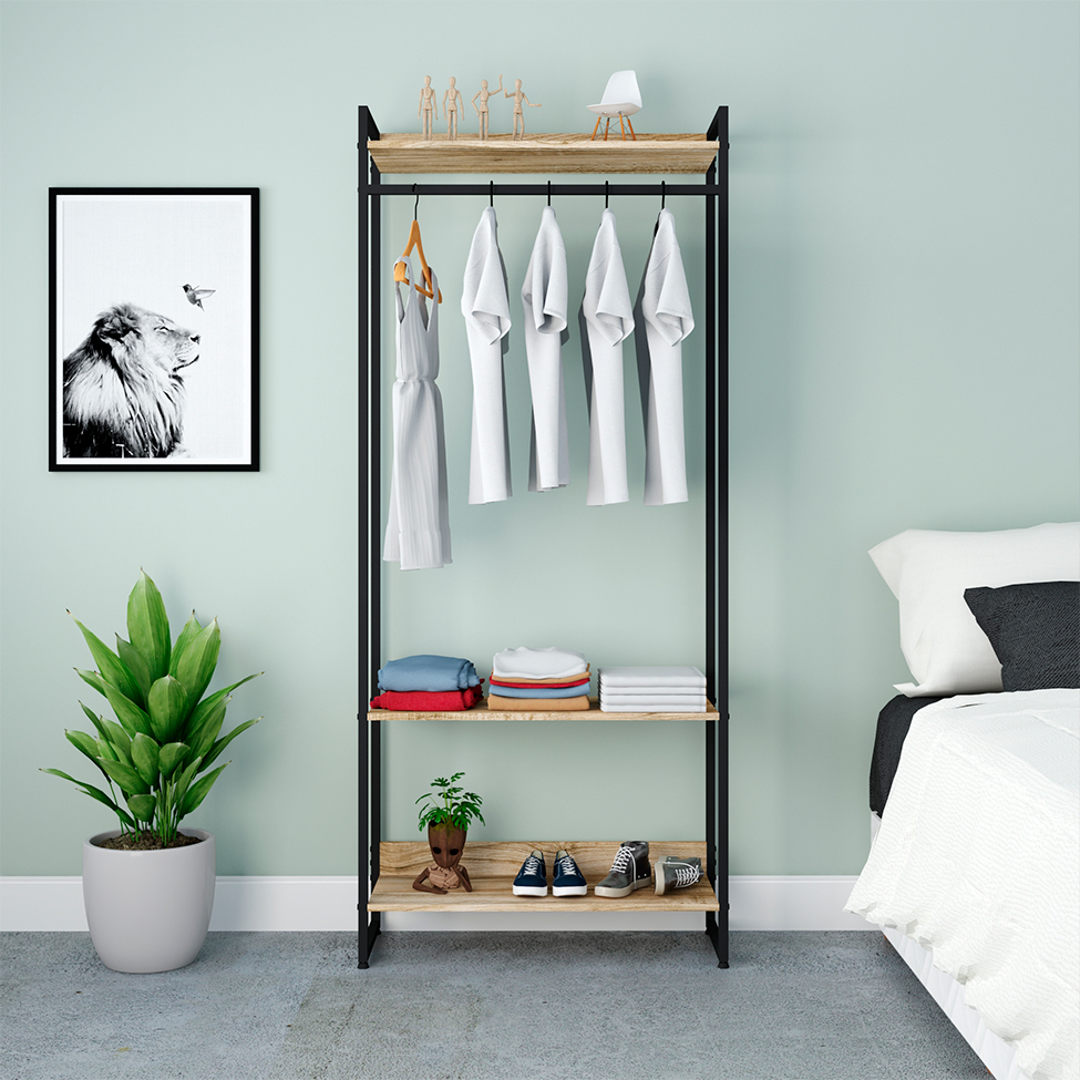 Guarda-Roupa Closet Studio Carvalho e Preto 80 cm