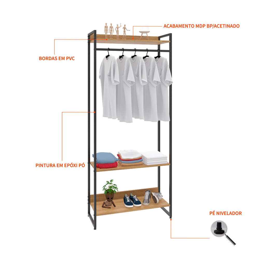 Guarda-Roupa Closet Studio Mel e Preto 80 cm