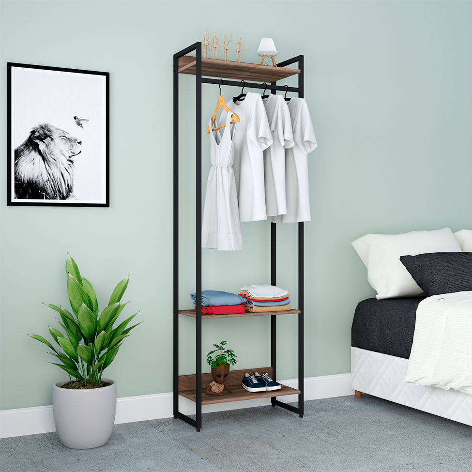 Guarda-Roupa Closet Studio Nogal e Preto 60 cm