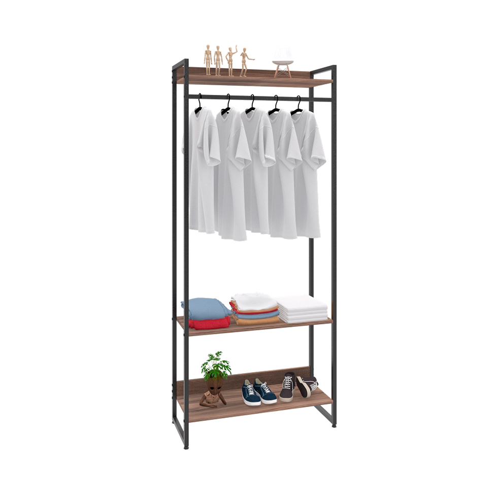 Guarda-Roupa Closet Studio Nogal e Preto 80 cm