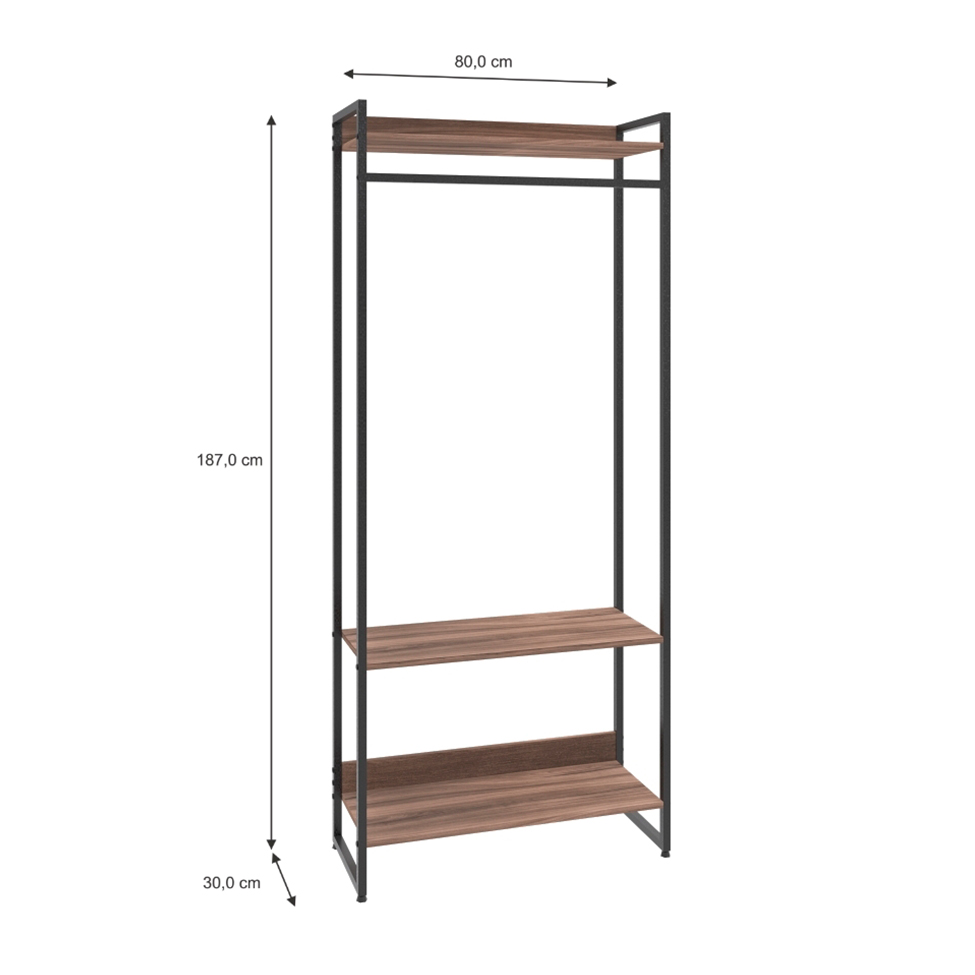 Guarda-Roupa Closet Studio Nogal e Preto 80 cm