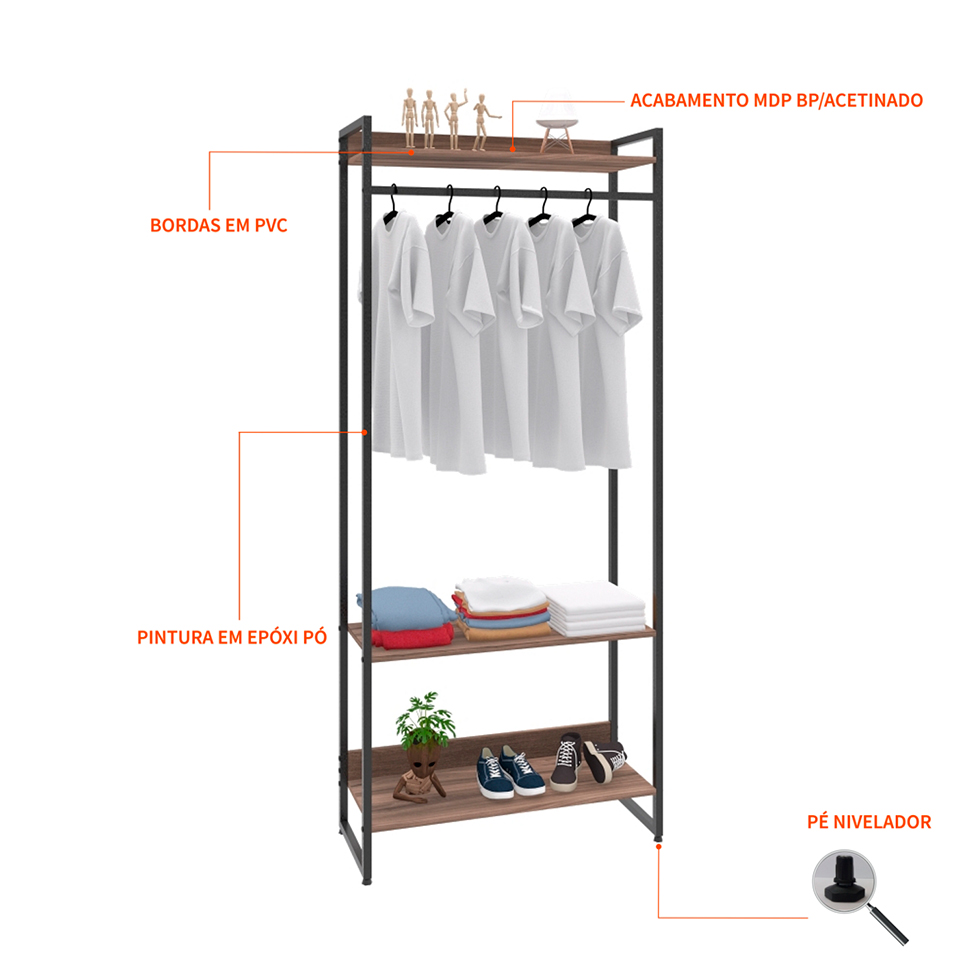 Closet Modular 1,80m - Mod 02 MDF - EcommiX - Soluções Modulares