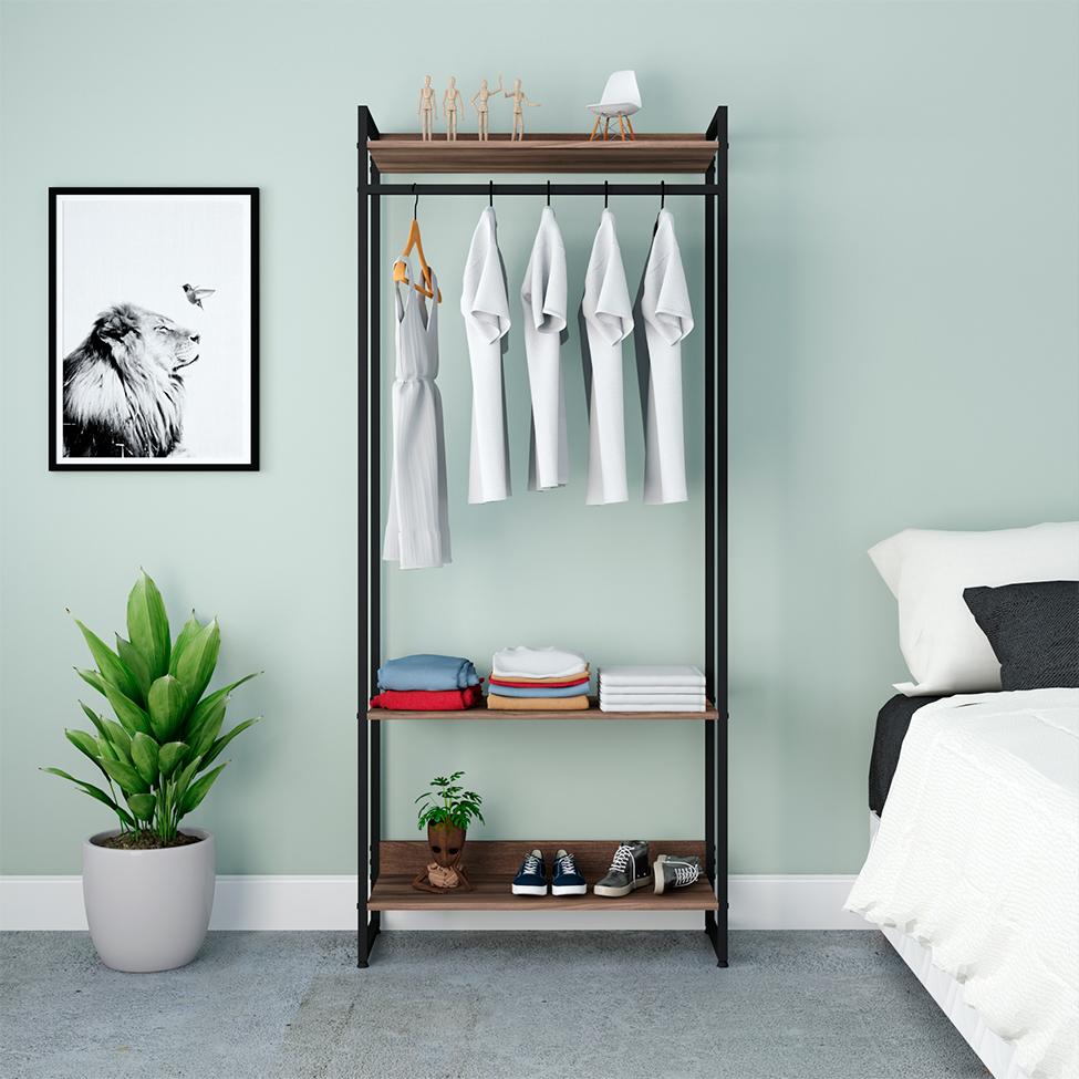 Guarda-Roupa Closet Studio Nogal e Preto 80 cm