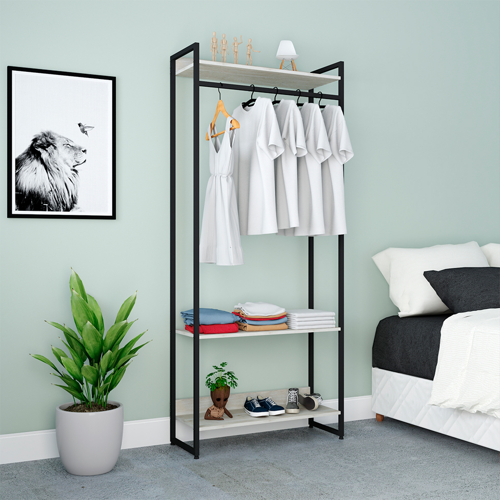 Guarda-Roupa Closet Studio Snow e Preto 80 cm
