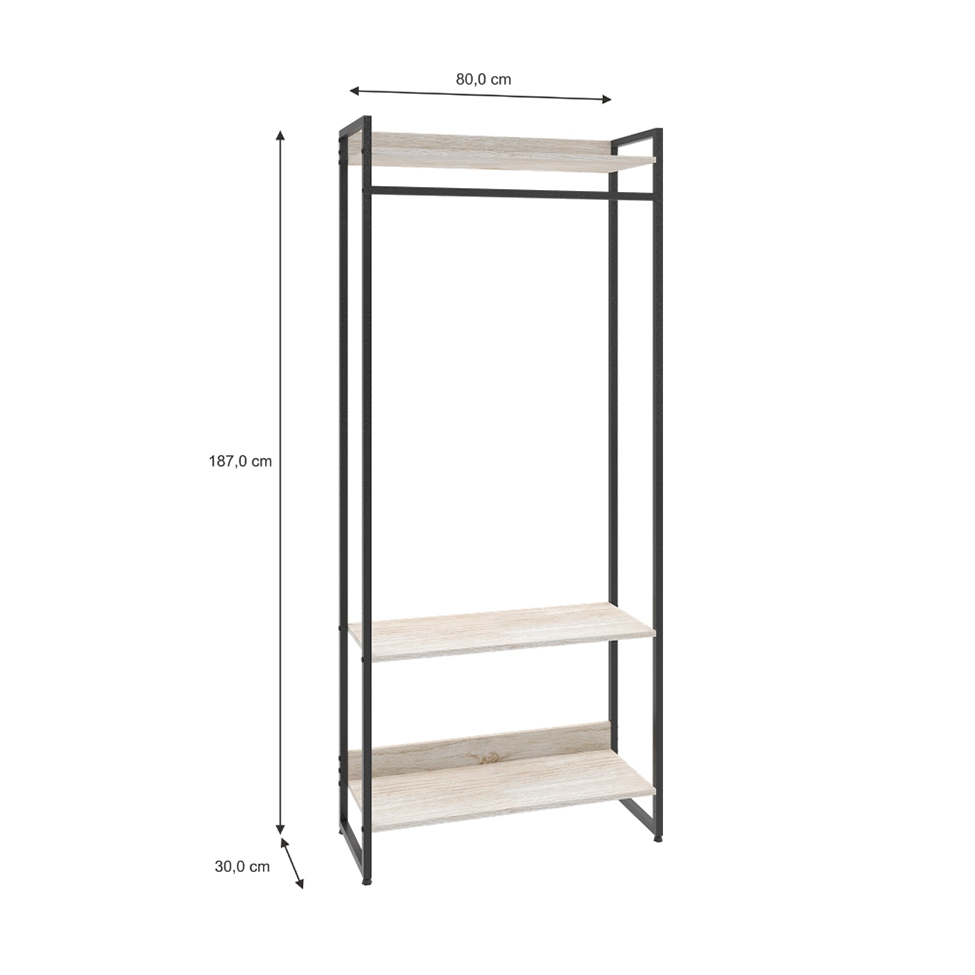 Guarda-Roupa Closet Studio Snow e Preto 80 cm