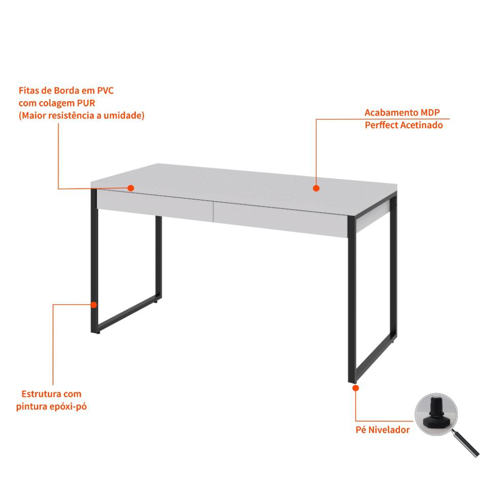 Mesa de Escritório Kuadra 2 GV Branca 135 cm