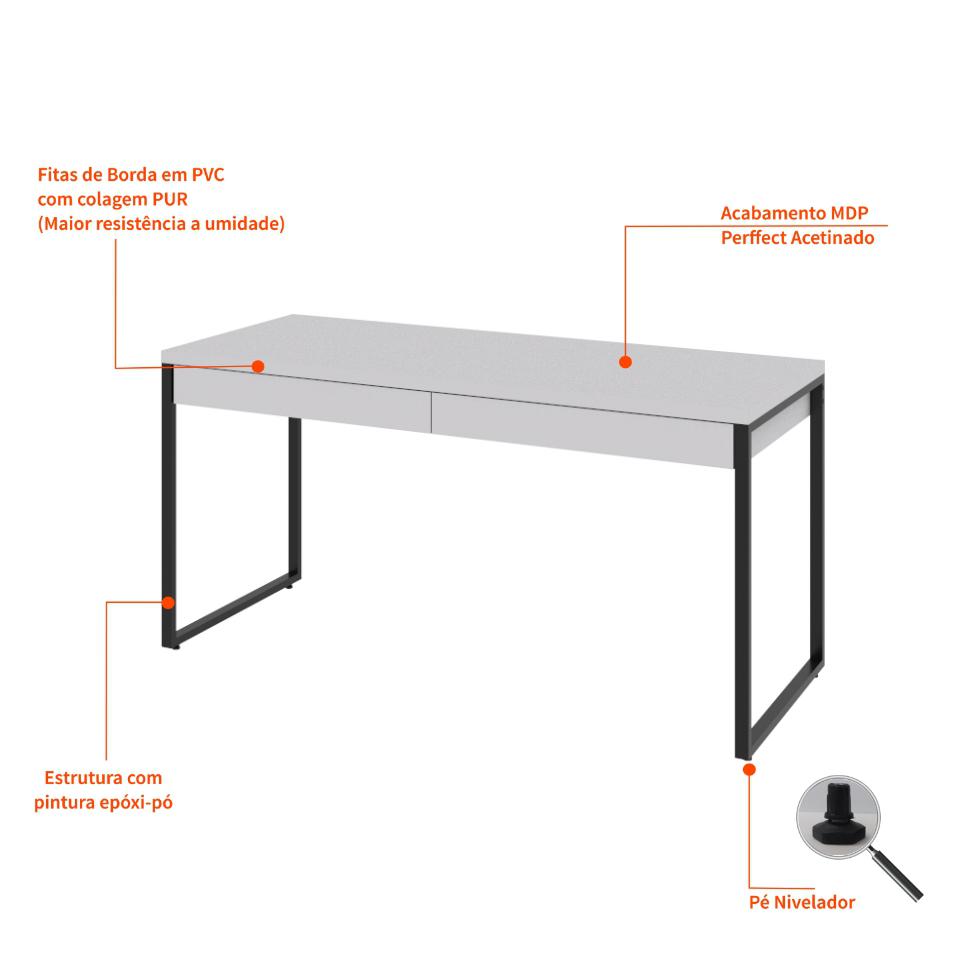 Mesa de Escritório Kuadra 2 GV Branca 150 cm