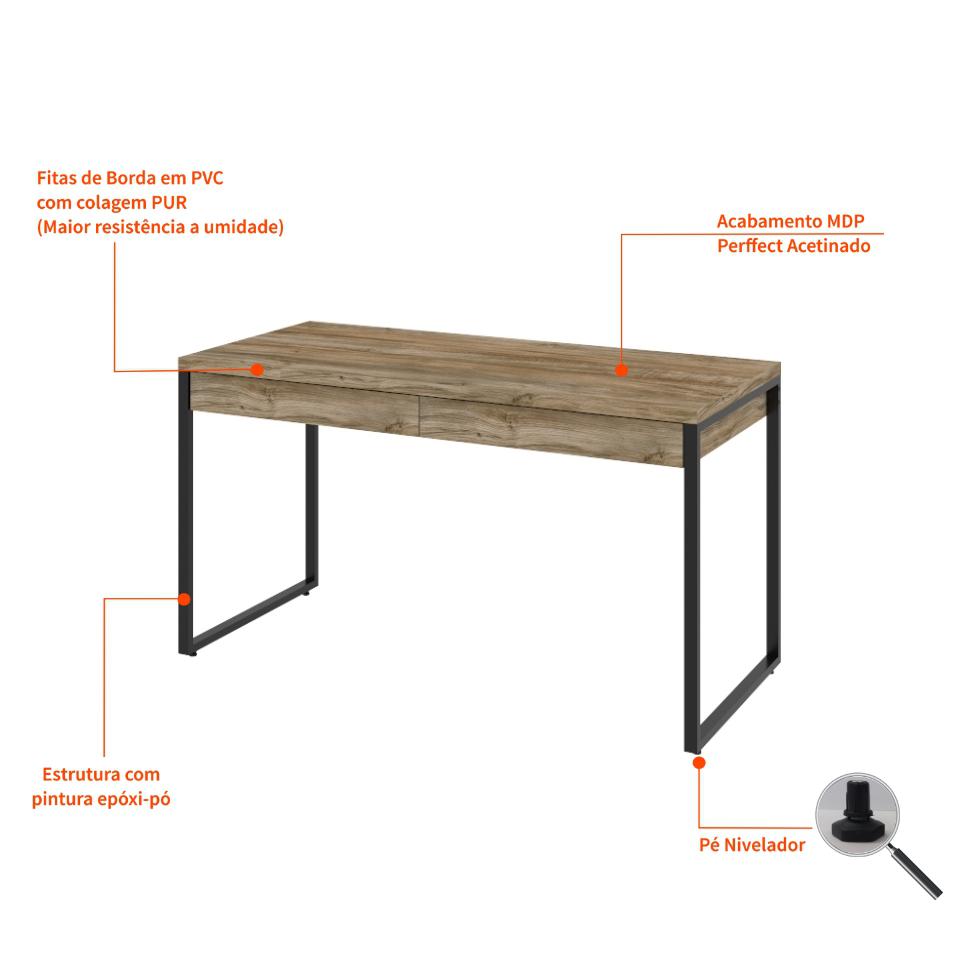Mesa de Escritório Kuadra 2 GV Carvalho 135 cm
