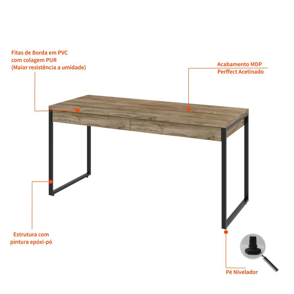 Mesa de Escritório Kuadra 2 GV Carvalho 150 cm