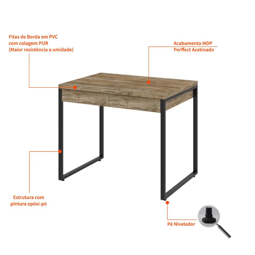 Mesa de Escritório Kuadra 2 GV Carvalho 90 cm