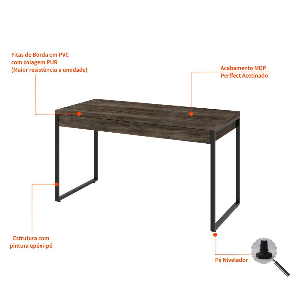 Mesa de Escritório Kuadra 2 GV Marrom Escuro 135 cm