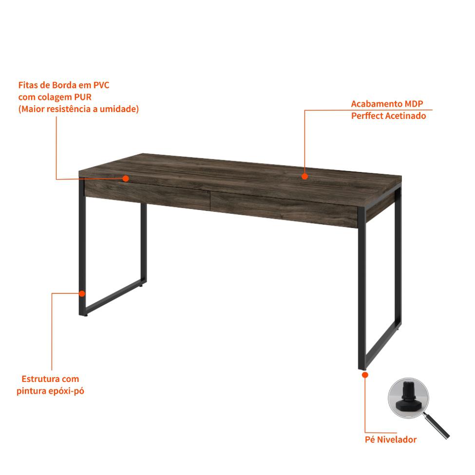 Mesa de Escritório Kuadra 2 GV Marrom Escuro 150 cm