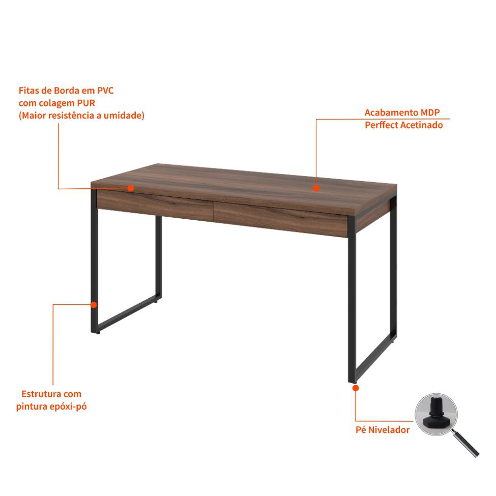 Mesa de Escritório Kuadra 2 GV Nogal 135 cm