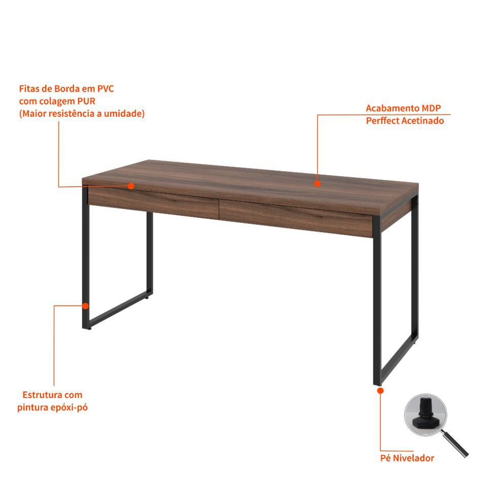 Mesa de Escritório Kuadra 2 GV Nogal 150 cm