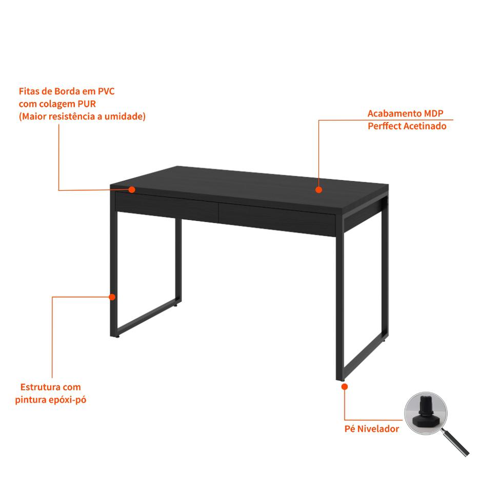 Mesa de Escritório Kuadra 2 GV Preta 120 cm