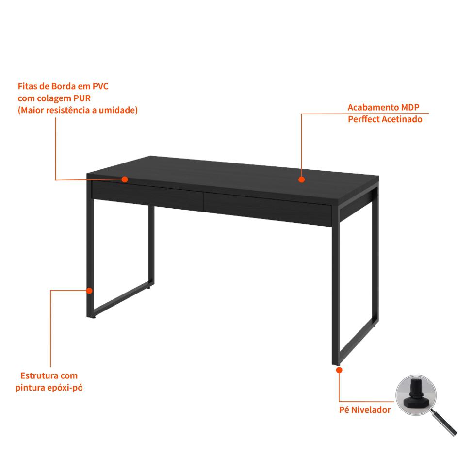 Mesa de Escritório Kuadra 2 GV Preta 135 cm