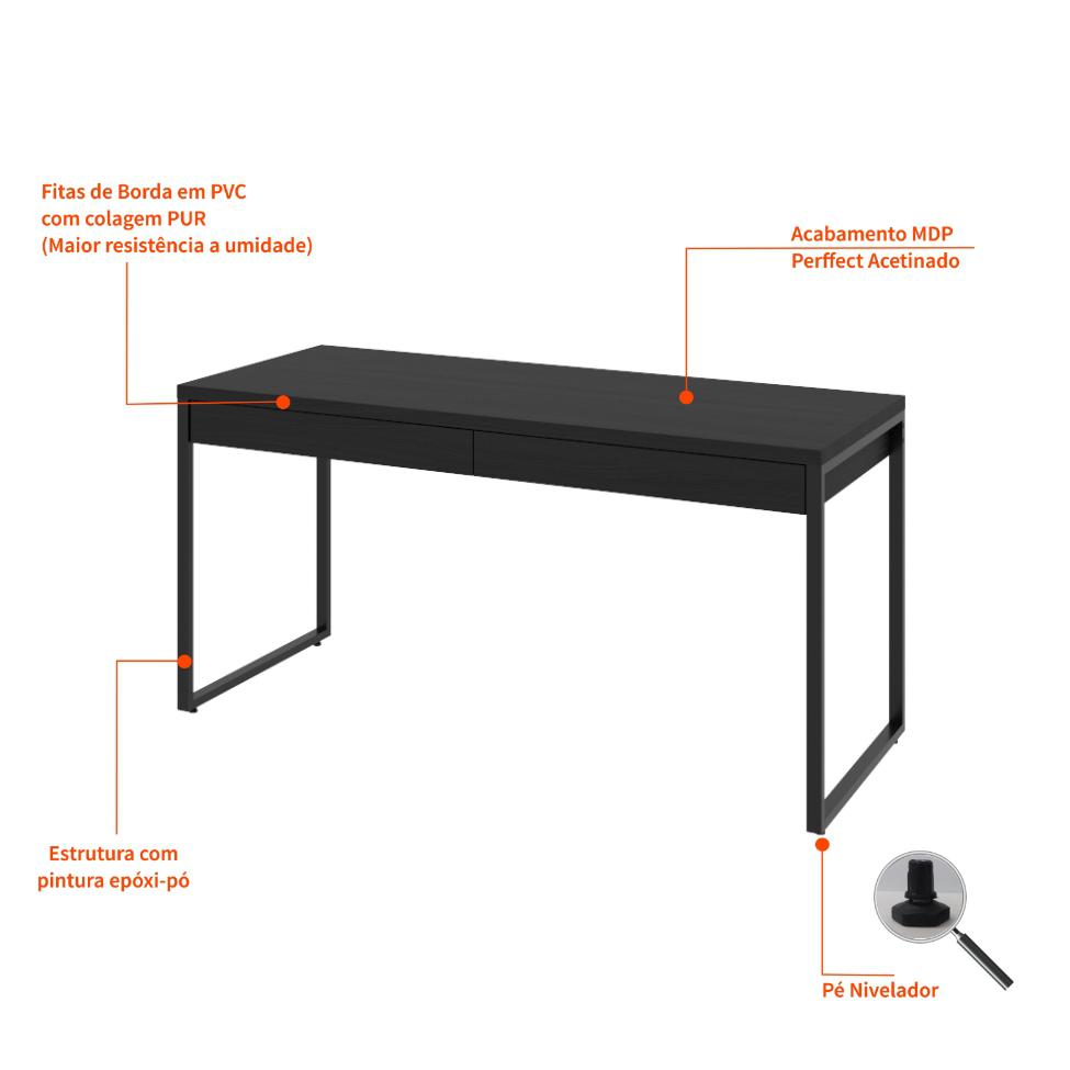 Mesa de Escritório Kuadra 2 GV Preta 150 cm