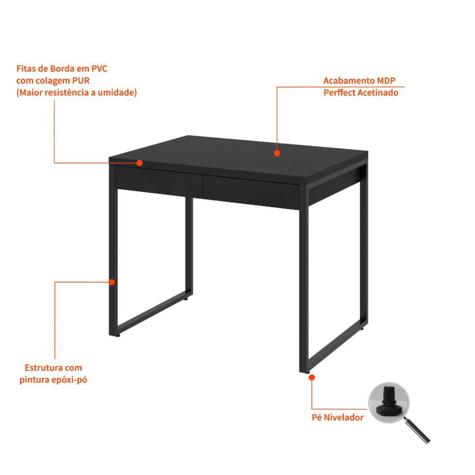 Mesa de Escritório Kuadra 2 GV Preta 90 cm