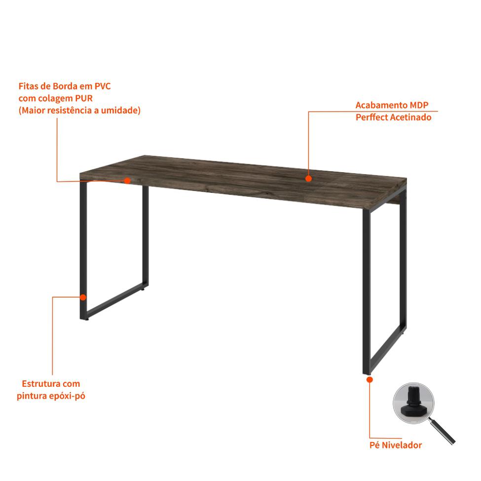 Mesa de Escritório Kuadra I Marrom Escuro 150 cm