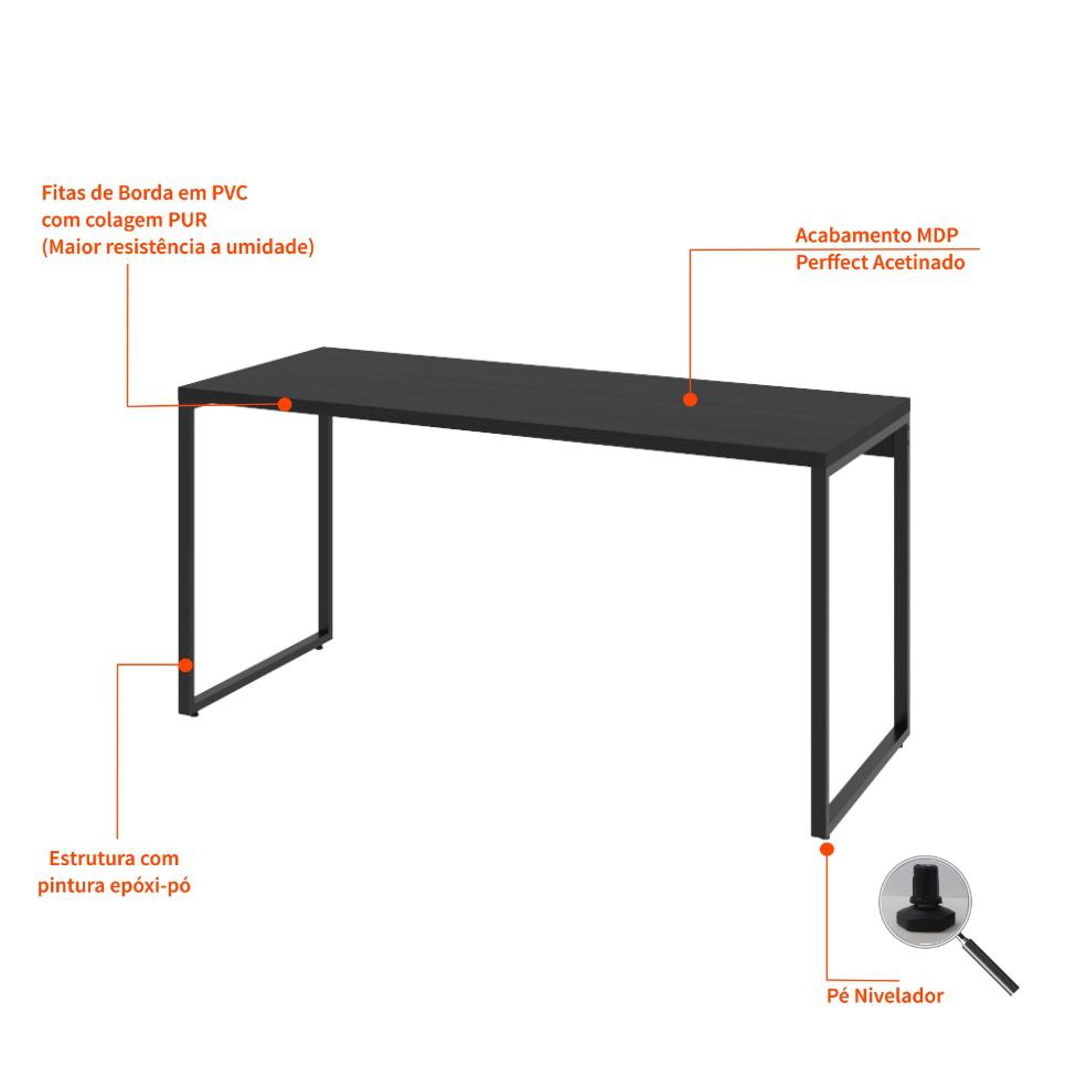 Mesa de Escritório Kuadra I Preta 150 cm