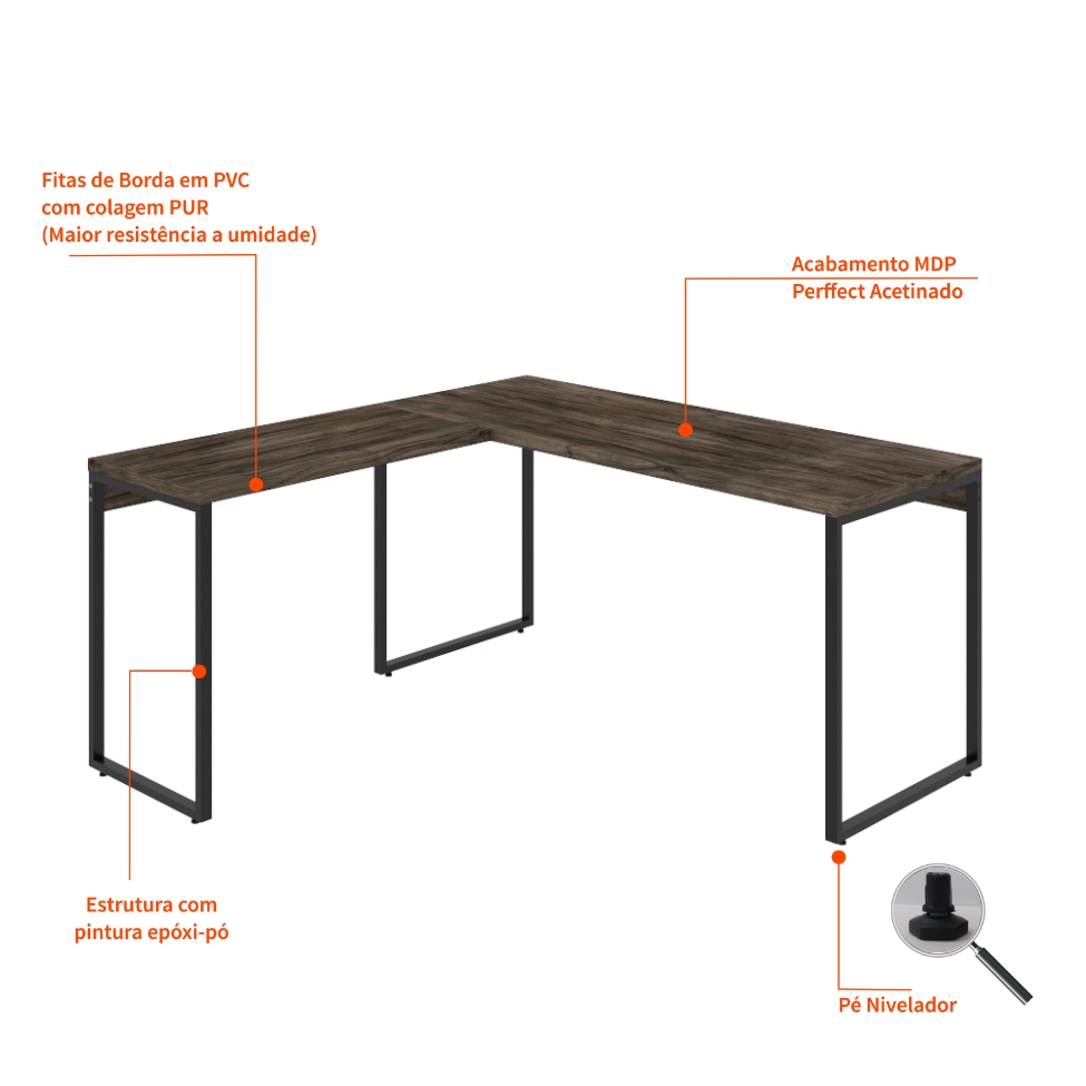 Mesa de Escritório Kuadra II Marrom Escuro 150 cm