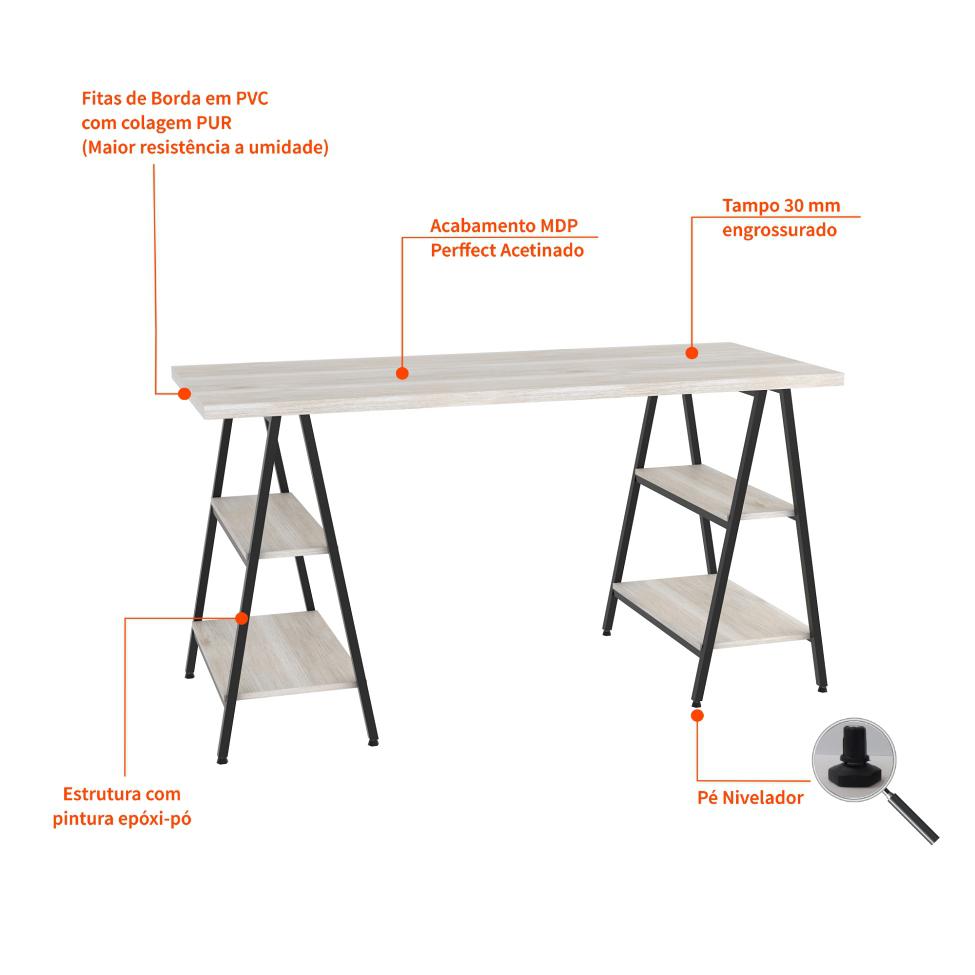 Mesa de Escritório Kuadra III Bege 150 cm