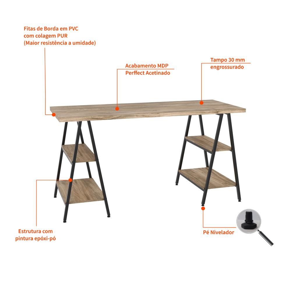 Mesa de Escritório Kuadra III Carvalho 150 cm