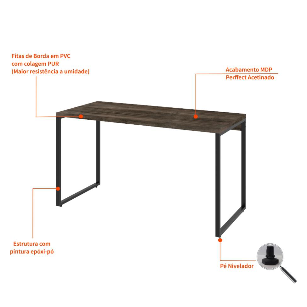 Mesa de Escritório Kuadra Marrom Escuro 135 cm