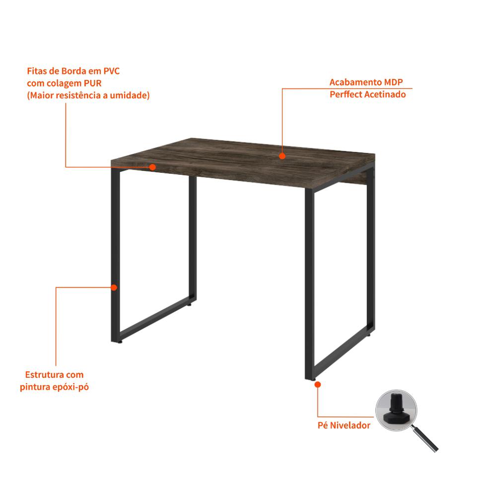 Mesa de Escritório Kuadra Marrom Escuro 90 cm