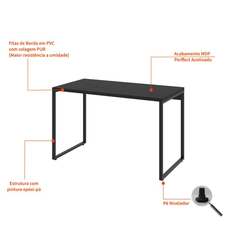 Mesa de Escritório Kuadra Preta 120 cm