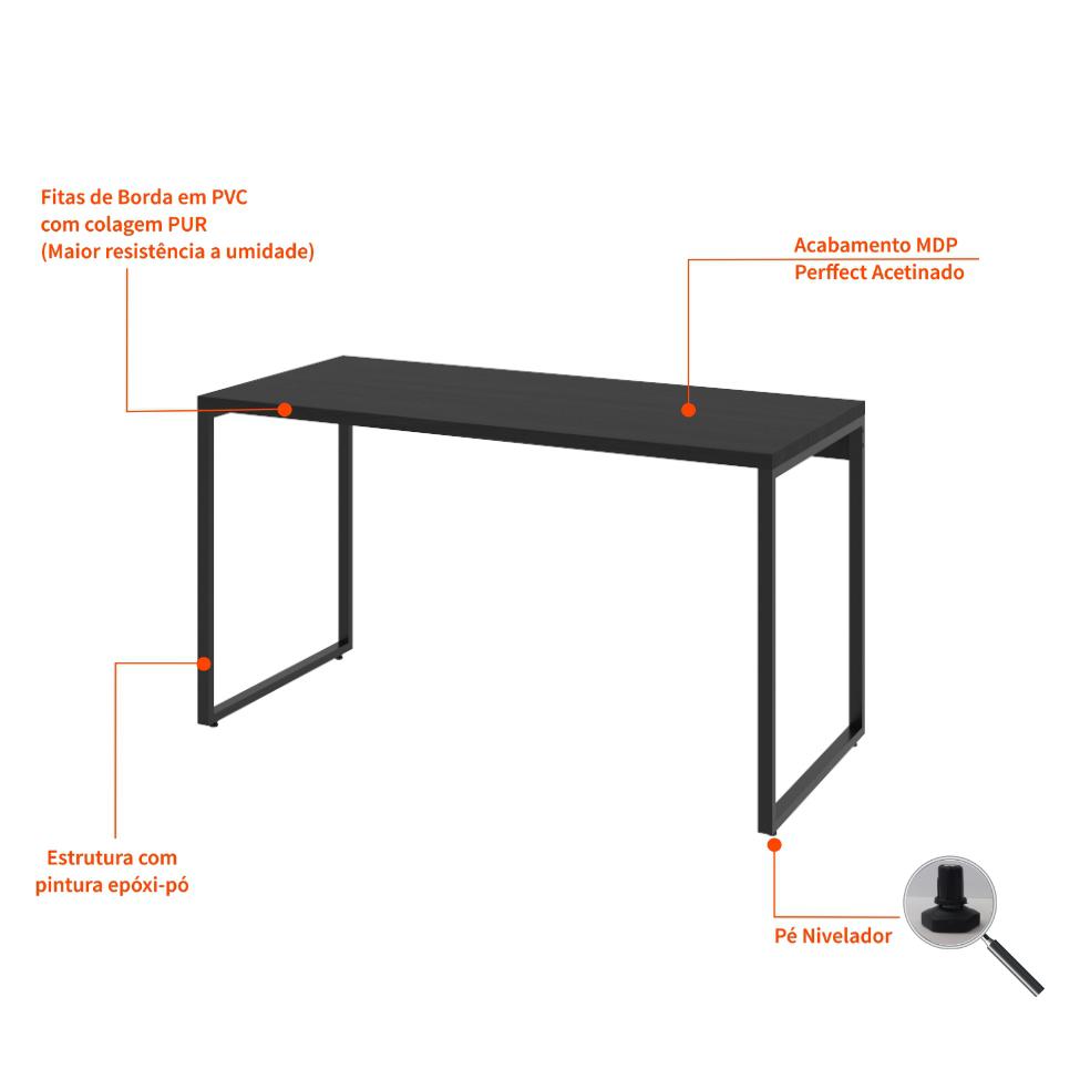 Mesa de Escritório Kuadra Preta 135 cm