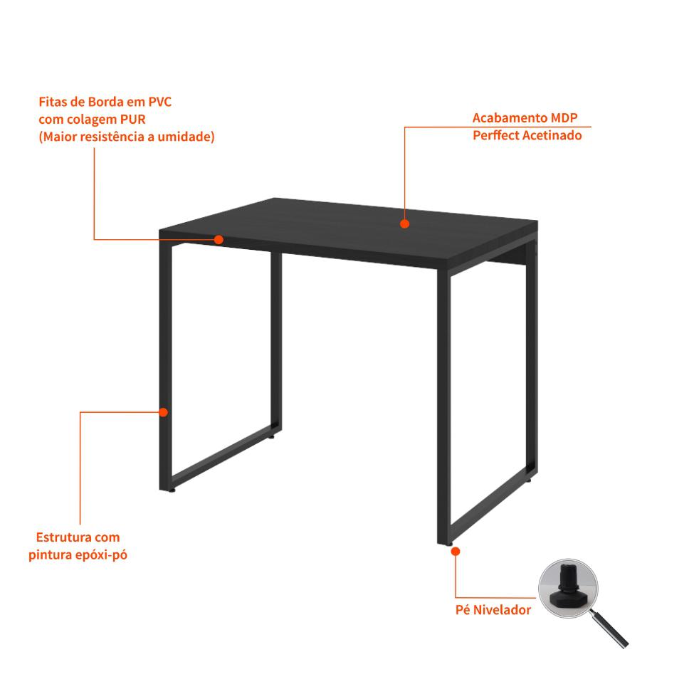 Mesa de Escritório Kuadra Preta 90 cm