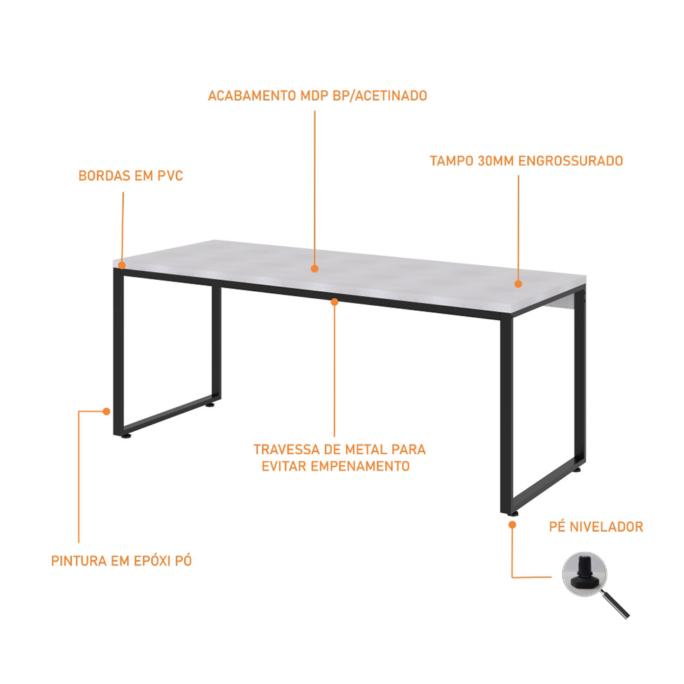 Mesa de Escritório Kuandra Branca e Preta