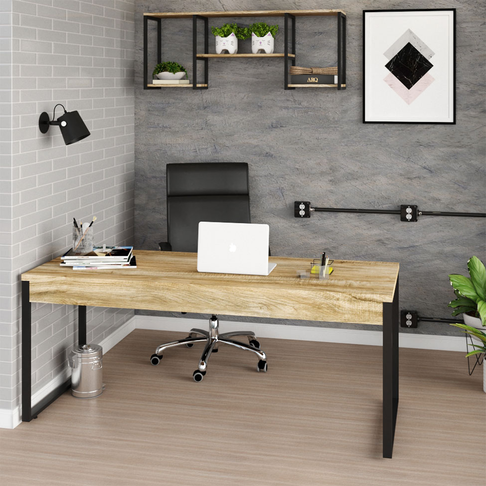 Mesa de Escritório Kuandra Carvalho e Preta