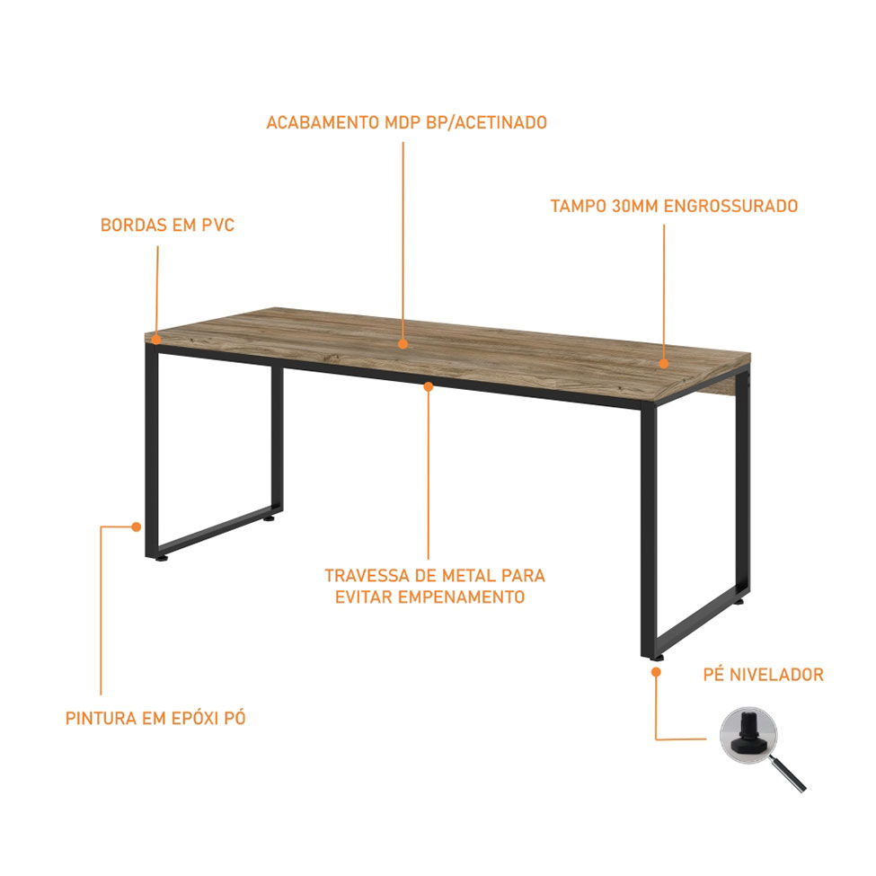 Mesa de Escritório Kuandra Carvalho e Preta