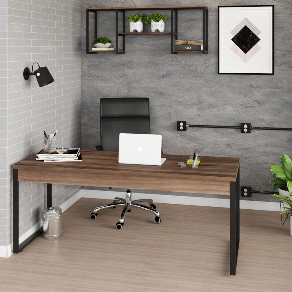 Mesa de Escritório Kuandra Nogal e Preta