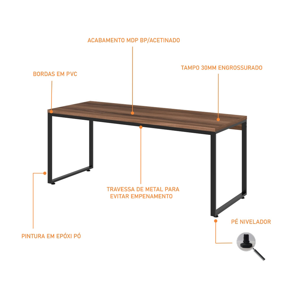 Mesa de Escritório Kuandra Nogal e Preta