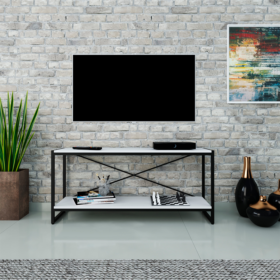 Rack Studio Branco e Preto 120 cm