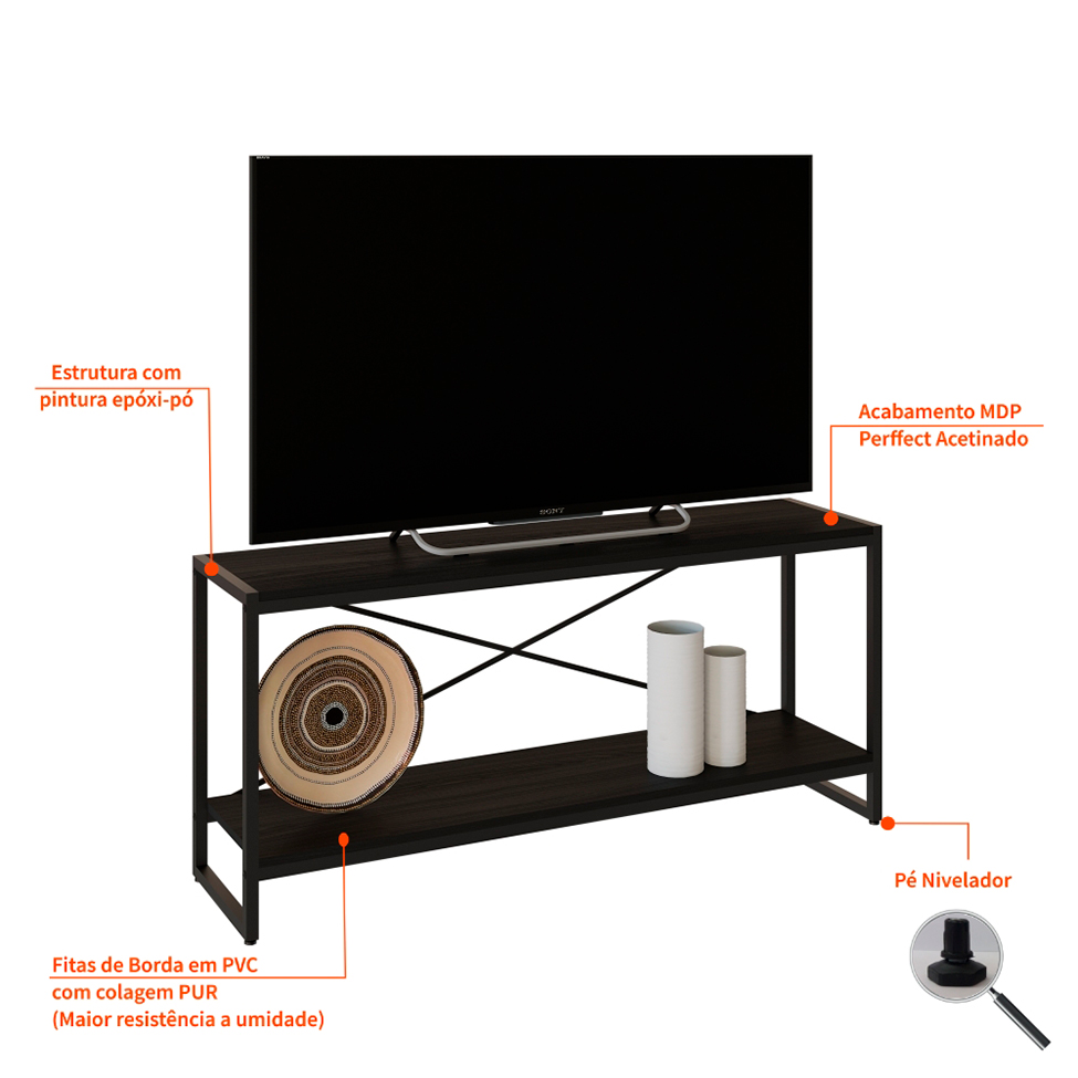Rack Studio Ônix e Preto 120 cm