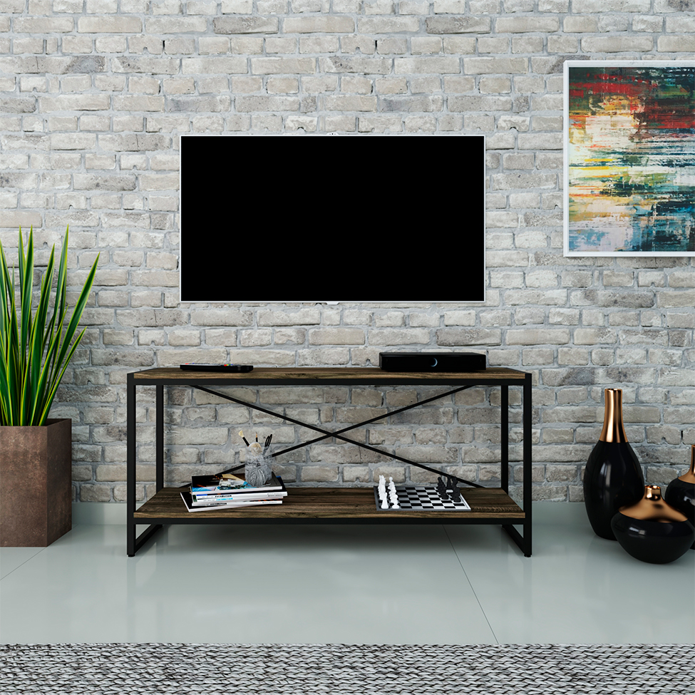 Rack Studio Carvalho Dark e Preto 120 cm