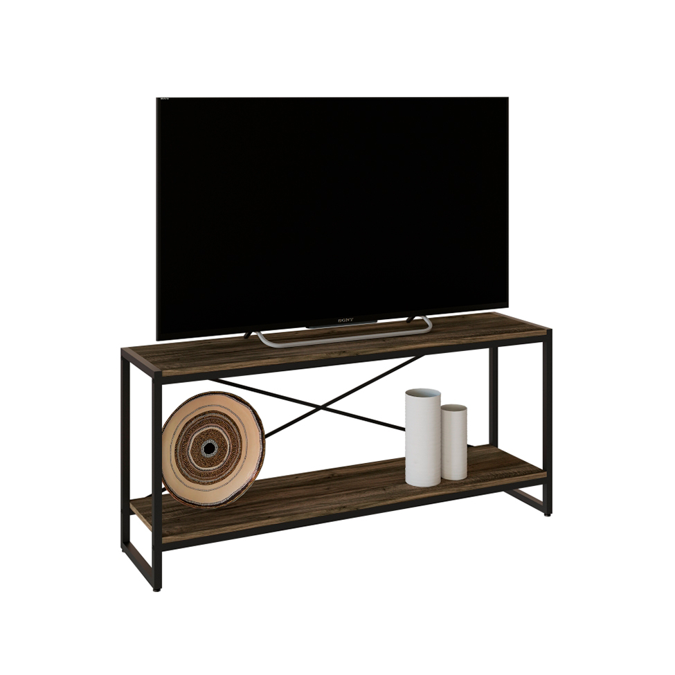 Rack Studio Carvalho Dark e Preto 120 cm