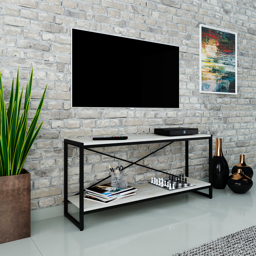 Rack Studio Snow e Preto 120 cm