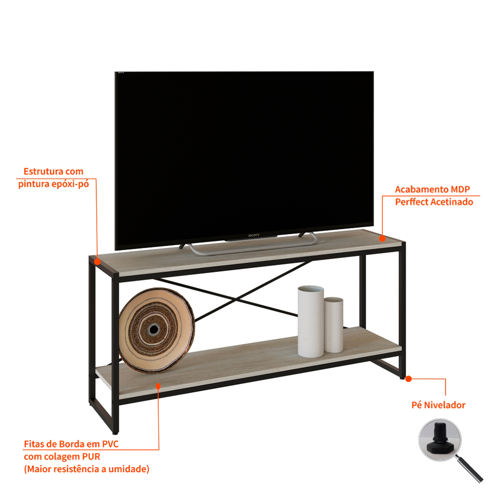 Rack Studio Snow e Preto 120 cm
